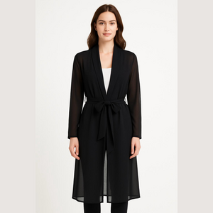 About Us Black Sheer Long Cardigan